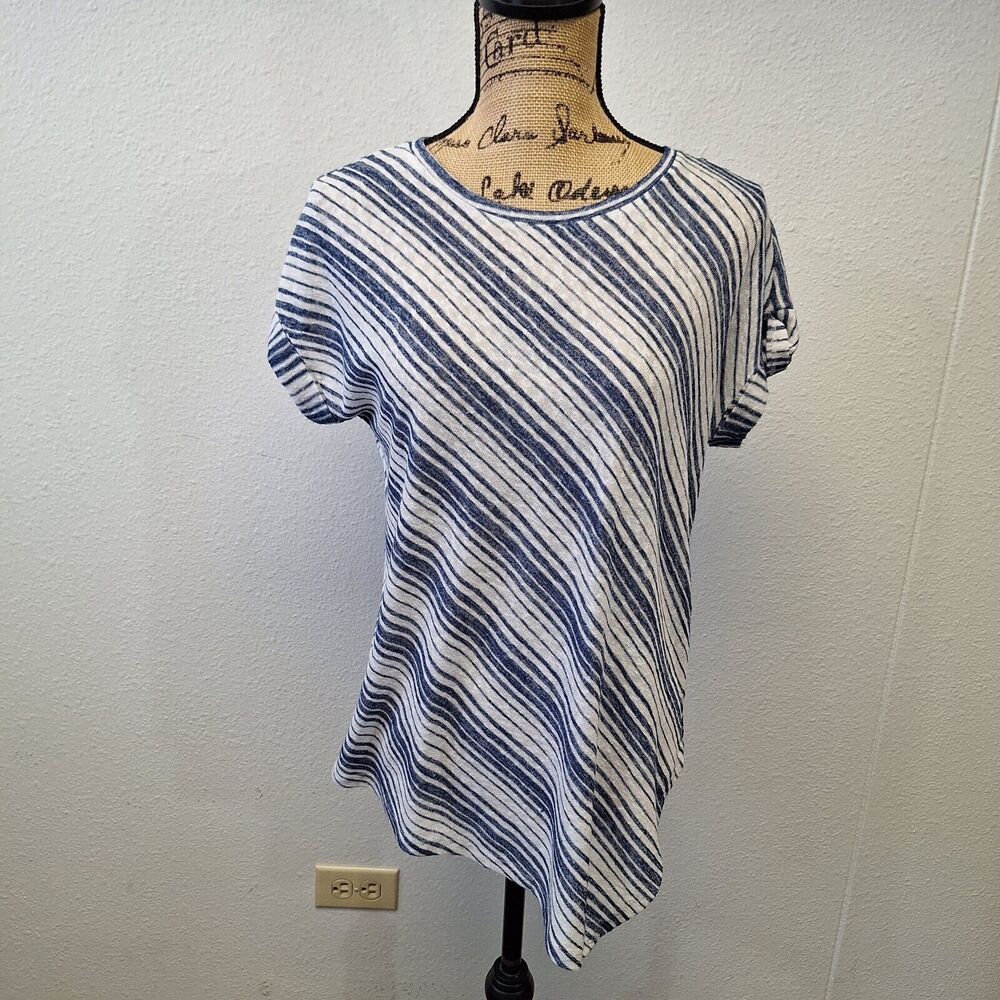 Vince Camuto Basic Top T-Shirt Short Sleeve Stripe Blue White Women's Size S